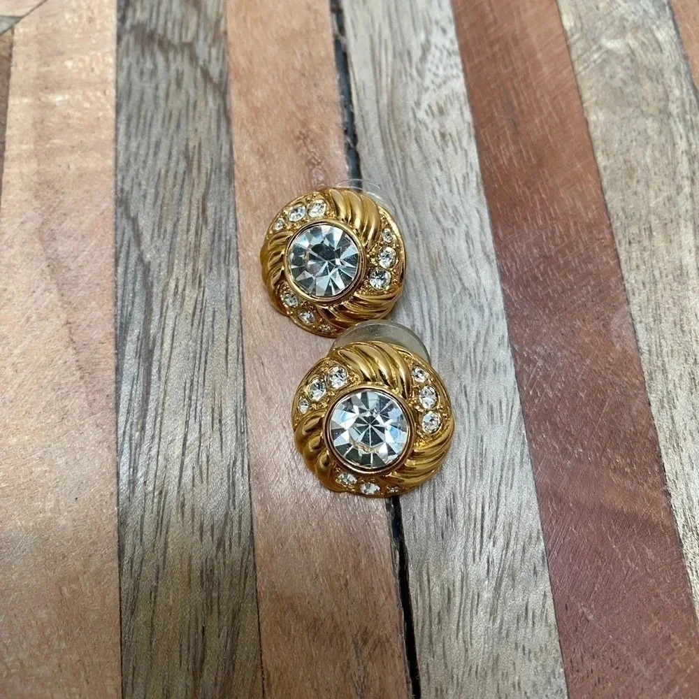 Vintage - Yellow Goldtone Crystal Earrings